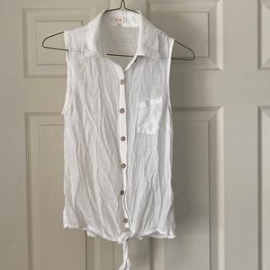 White Linen Sleeveless collared button down